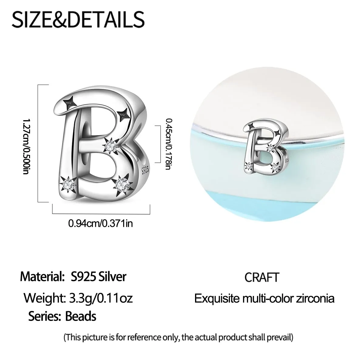 Pandach Bead Charm Argento Sterling 925 Lettere con Cubic Zirconia per Braccialetti e Collane Europee - immagine 5