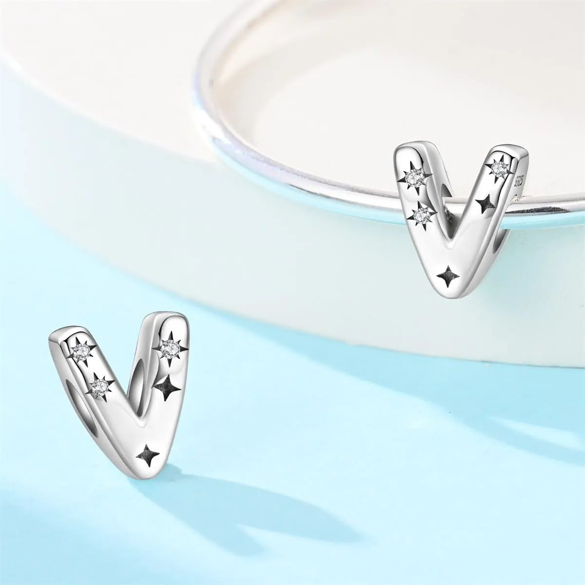 Pandach Bead Charm Argento Sterling 925 Lettere con Cubic Zirconia per Braccialetti e Collane Europei - immagine 2