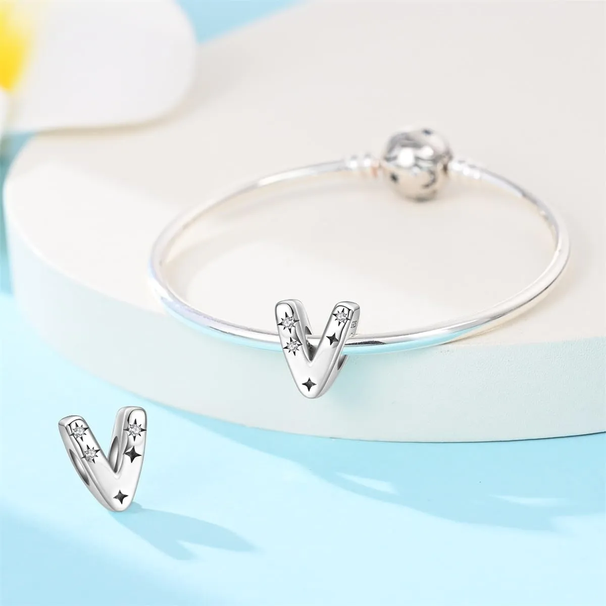 Pandach Bead Charm Argento Sterling 925 Lettere con Cubic Zirconia per Braccialetti e Collane Europei - immagine 3