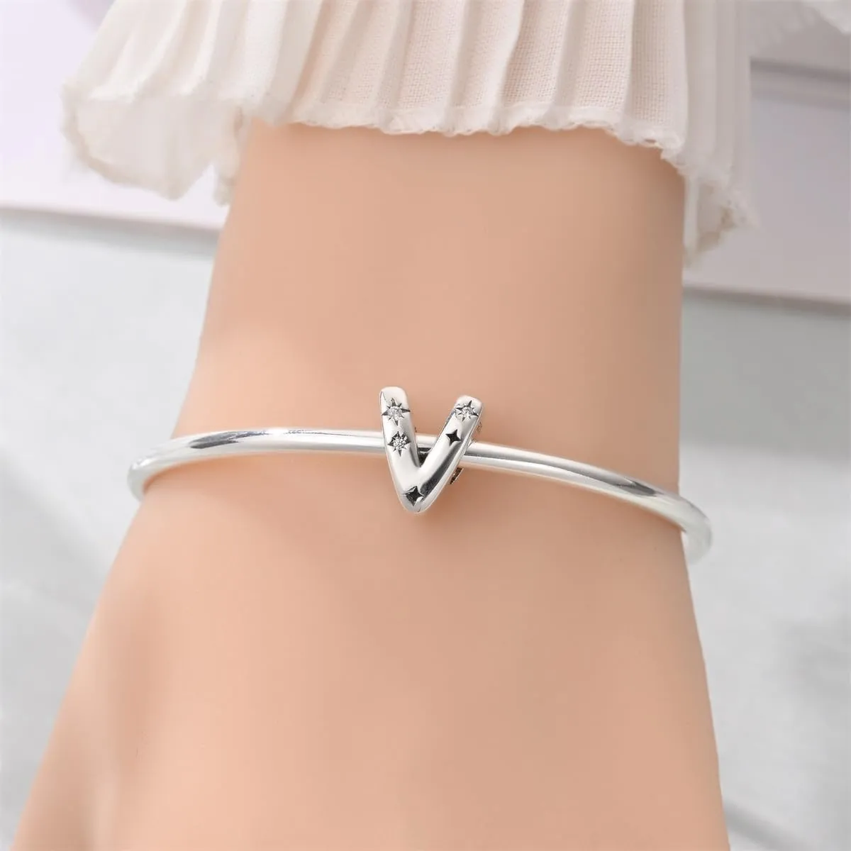 Pandach Bead Charm Argento Sterling 925 Lettere con Cubic Zirconia per Braccialetti e Collane Europei - immagine 4