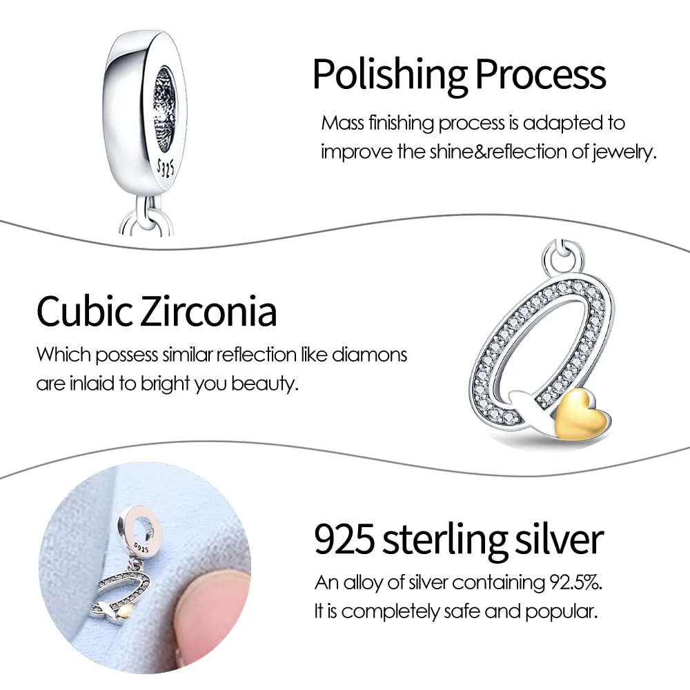 TINSLO Bead Charm Lettere in Argento Sterling 925 con Cubic Zirconia per Braccialetti e Collane europei - immagine 3