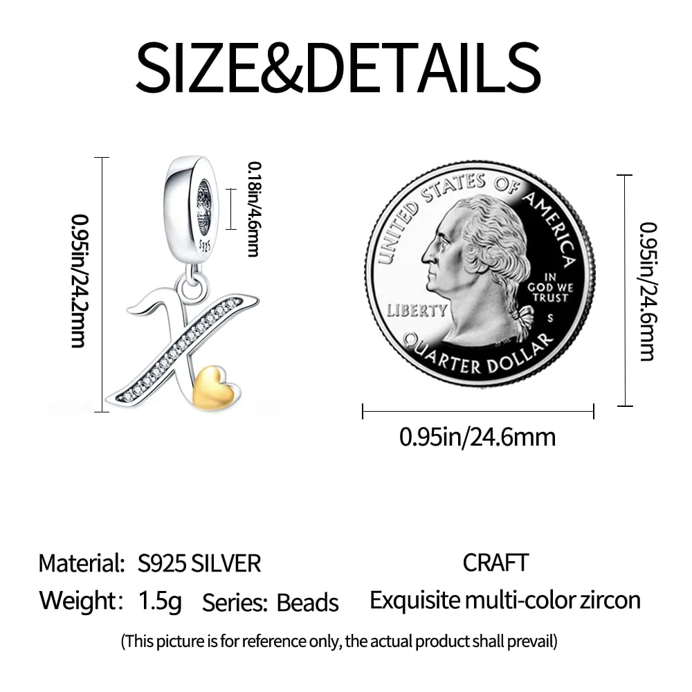 TINSLO Bead Charm Lettere in Argento Sterling 925 con Cubic Zirconia per Braccialetti e Collane European Style - immagine 5