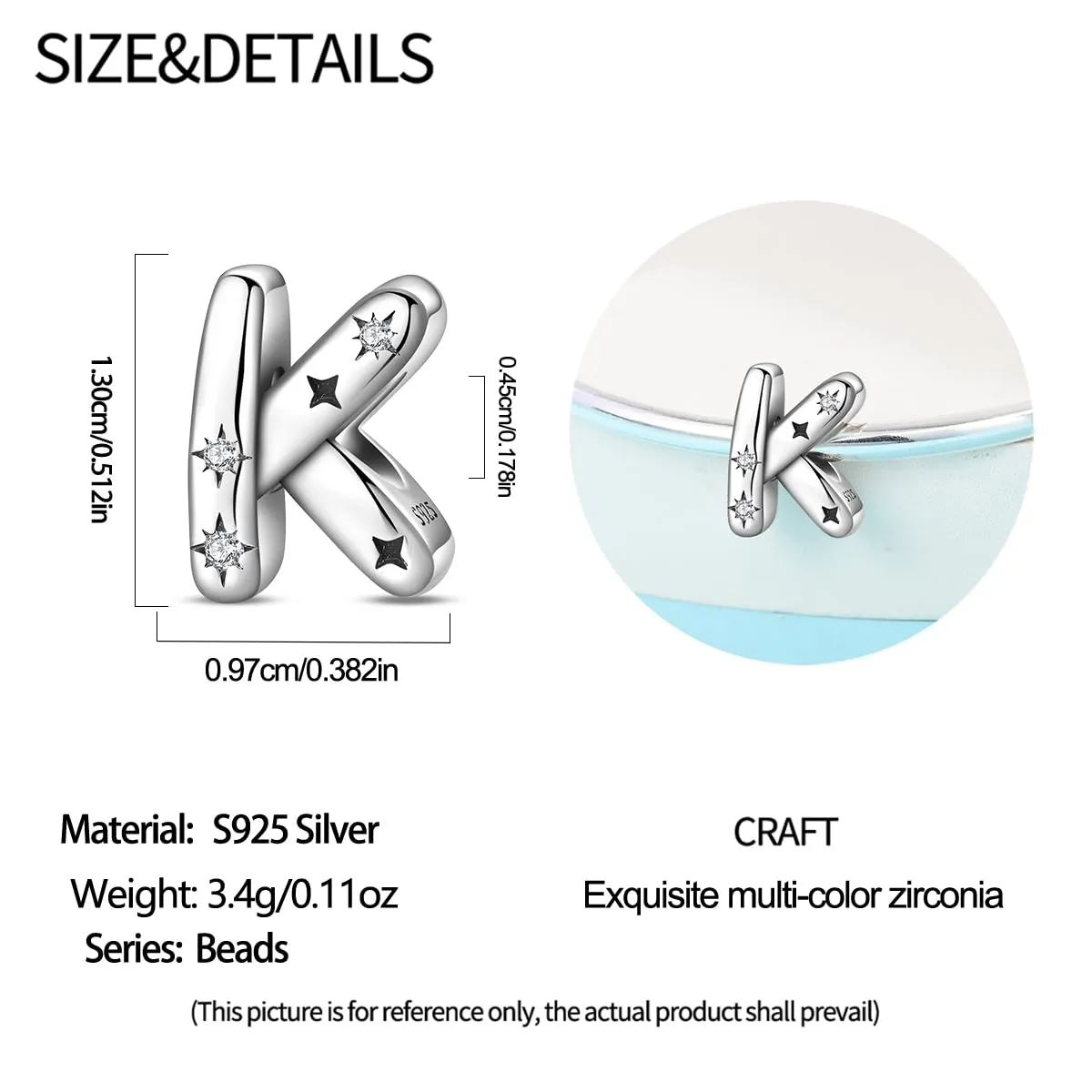 Pandach Bead Charm Ciondolo Argento Sterling 925 Lettere con Cubic Zirconia per Braccialetti e Collane Europei - immagine 5