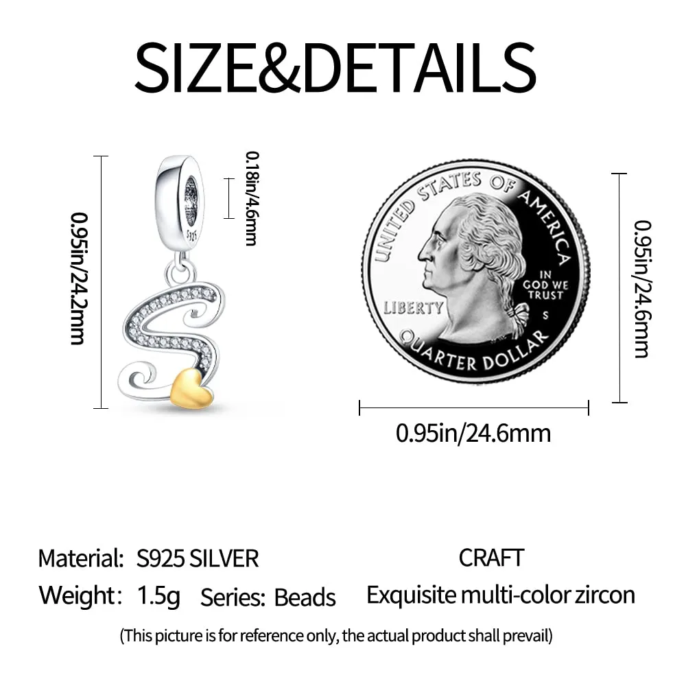 Pandach Bead Charm Ciondolo Argento Sterling 925 Lettere con Cubic Zirconia per Braccialetti e Collane Europei - immagine 5