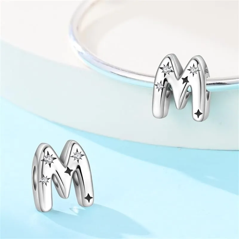 Pandach Bead Charm Ciondolo Argento Sterling 925 Lettere con Cubic Zirconia per Braccialetti e Collane Europee - immagine 2