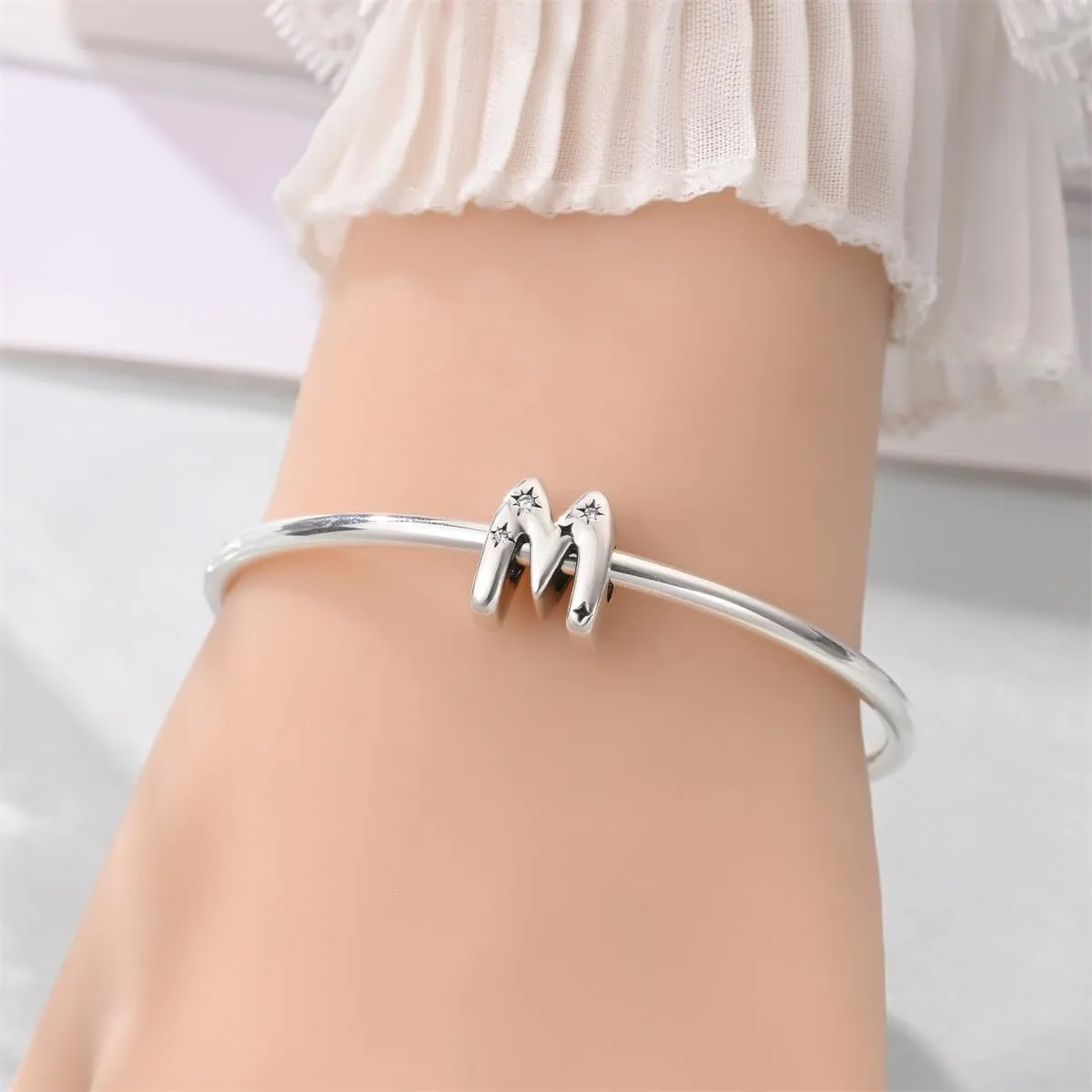 Pandach Bead Charm Ciondolo Argento Sterling 925 Lettere con Cubic Zirconia per Braccialetti e Collane Europee - immagine 4