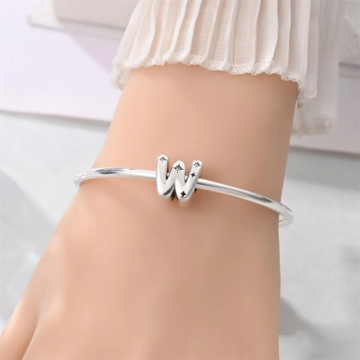Pandach Bead Charm Ciondolo Argento Sterling 925 Lettere con Cubic Zirconia per Braccialetti e Collane Europei - immagine 4