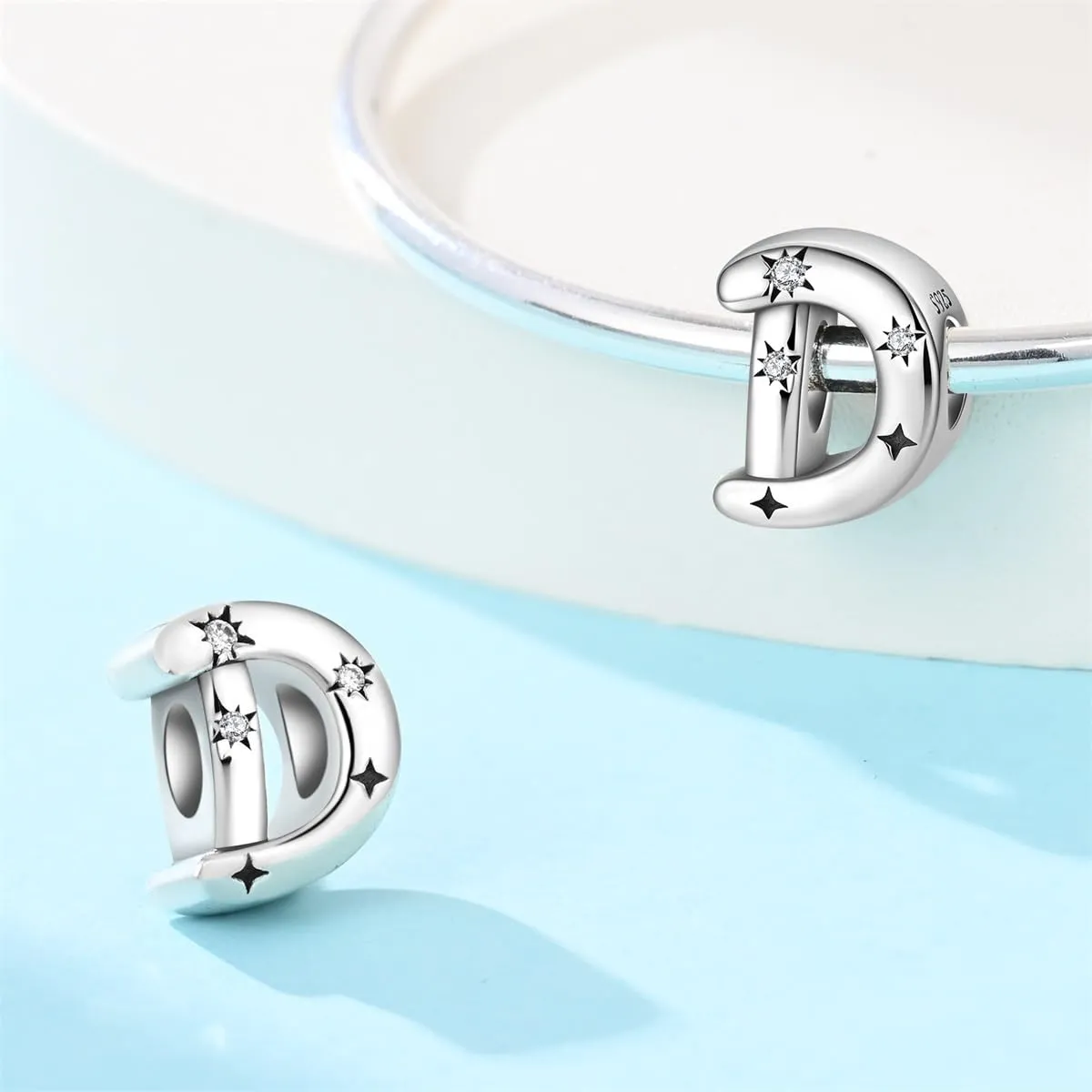 Pandach Bead Charm Ciondolo Argento Sterling 925 Lettere con Cubic Zirconia per Braccialetti e Collane Europei - immagine 2