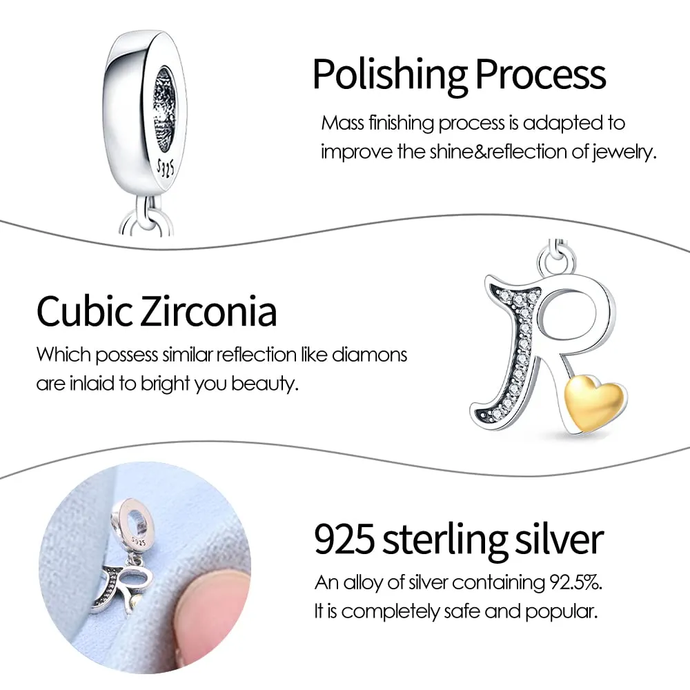 Pandach Bead Charm Ciondolo Argento Sterling 925 Lettere con Cubic Zirconia per Braccialetti e Collane Europee - immagine 3