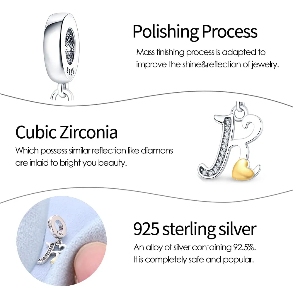 Pandach Bead Charm Ciondolo Argento Sterling 925 Lettere con Cubic Zirconia per Braccialetti e Collane Europei - immagine 3