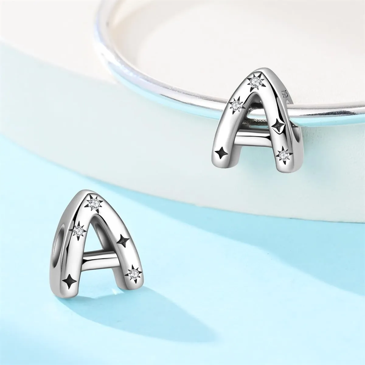 Pandach Bead Charm Ciondolo Argento Sterling 925 Lettere con Cubic Zirconia per Braccialetti e Collane Europei - immagine 2
