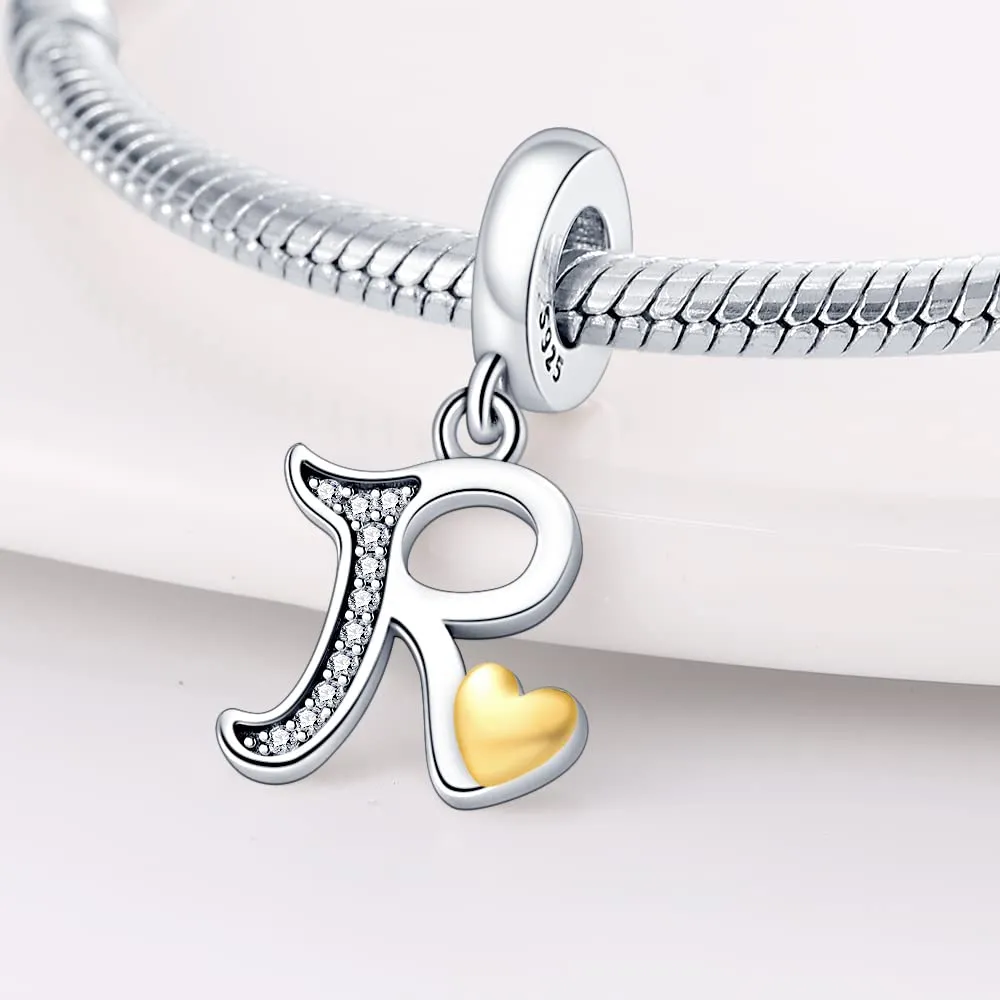 Pandach Bead Charm Argento Sterling 925 Lettere con Cubic Zirconia per Braccialetti e Collane Europei - immagine 2