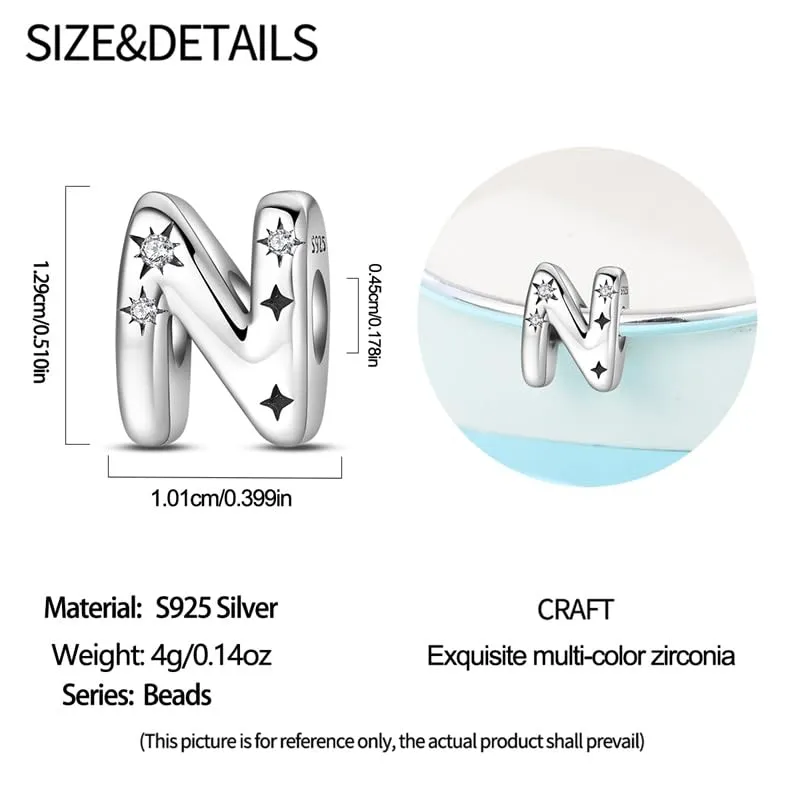 Pandach Bead Charm Ciondolo Argento Sterling 925 Lettere con Cubic Zirconia per Braccialetti e Collane Europei - immagine 5