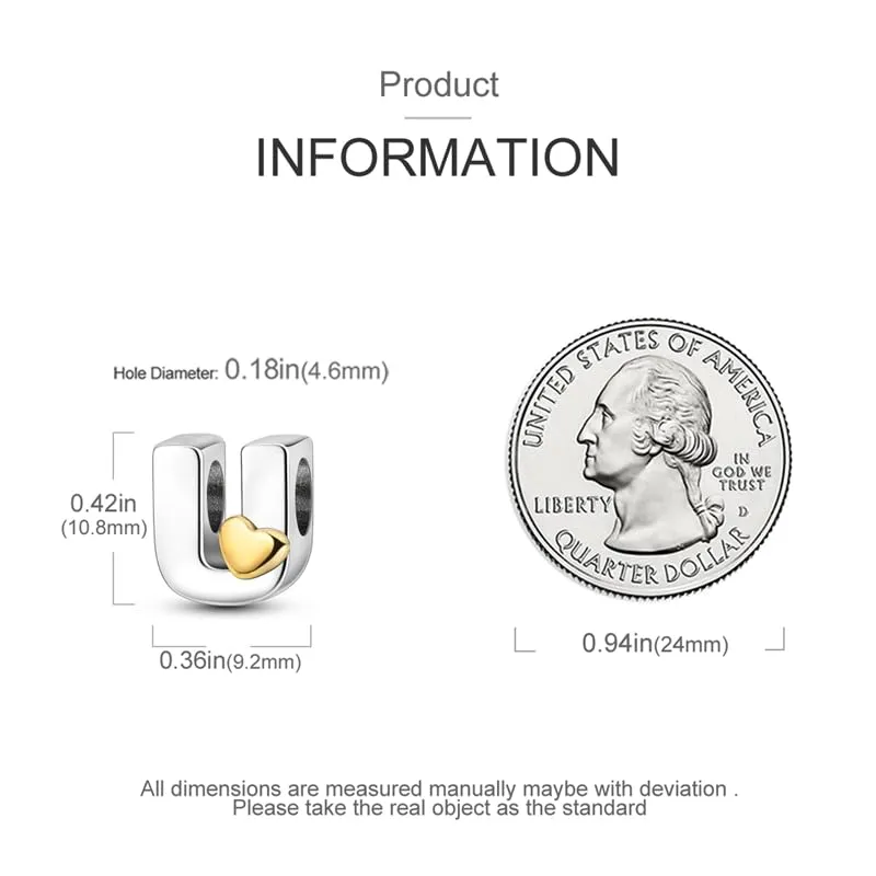 Tinslo Bead Charm Lettere in Argento Sterling 925 con Cubic Zirconia per Braccialetti e Collane europei - immagine 5