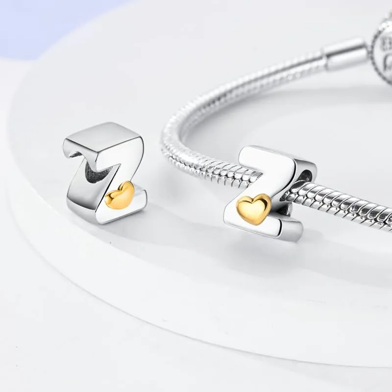 Pandach TINSLO Bead Charm Argento Sterling 925 Lettere con Cubic Zirconia per Braccialetti e Collane Europei - immagine 2