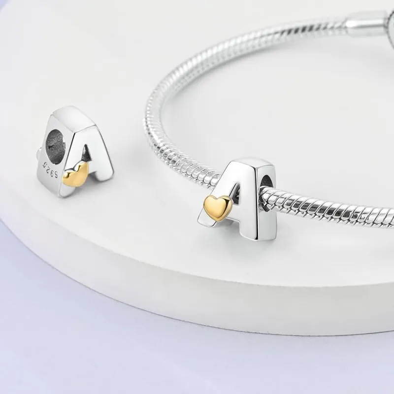 Pandach Bead Charm Argento Sterling 925 Lettere con Cubic Zirconia per Braccialetti e Collane Europei - immagine 2