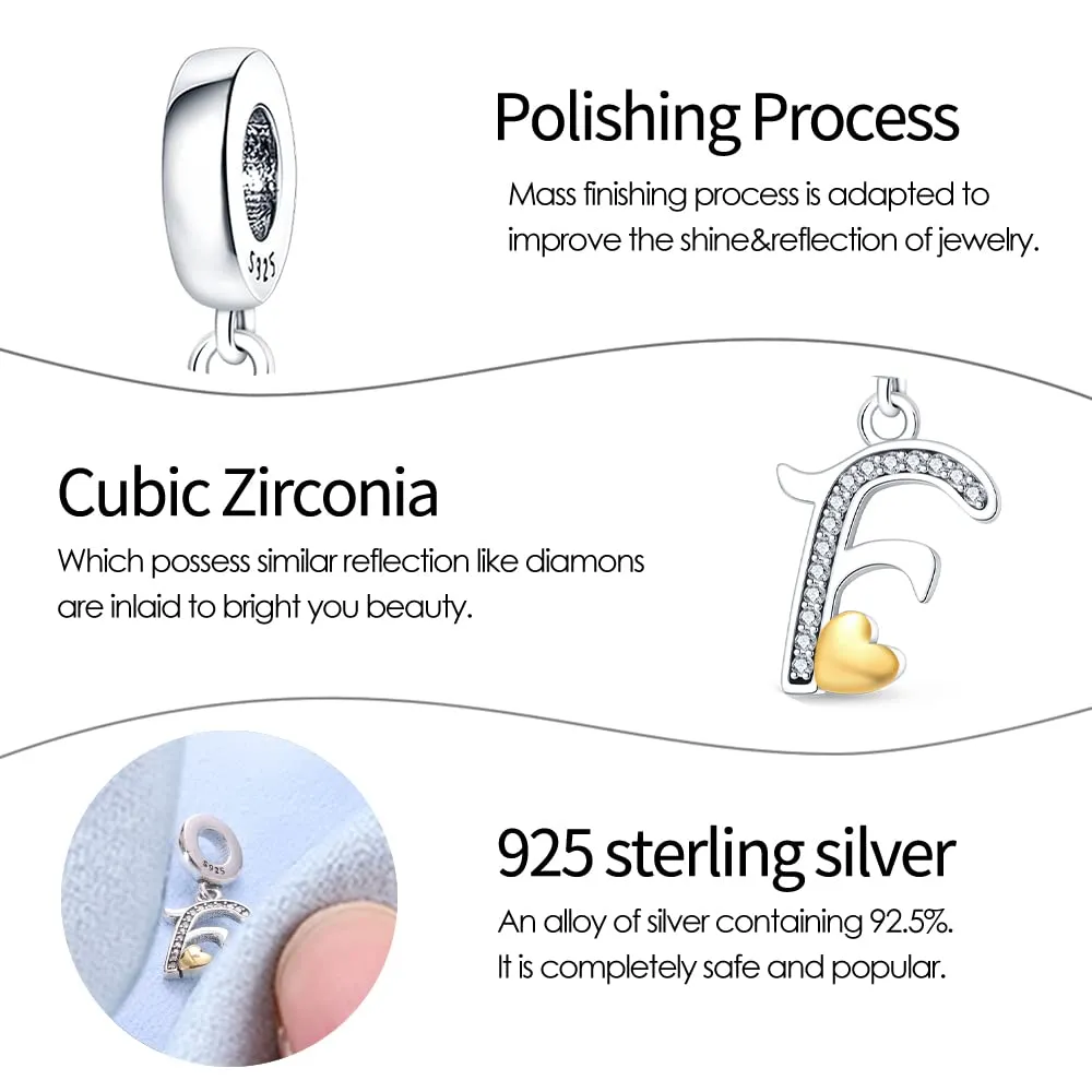 Pandach Bead Charm Argento Sterling 925 con Lettere e Cubic Zirconia per Braccialetti e Collane Europei - immagine 3