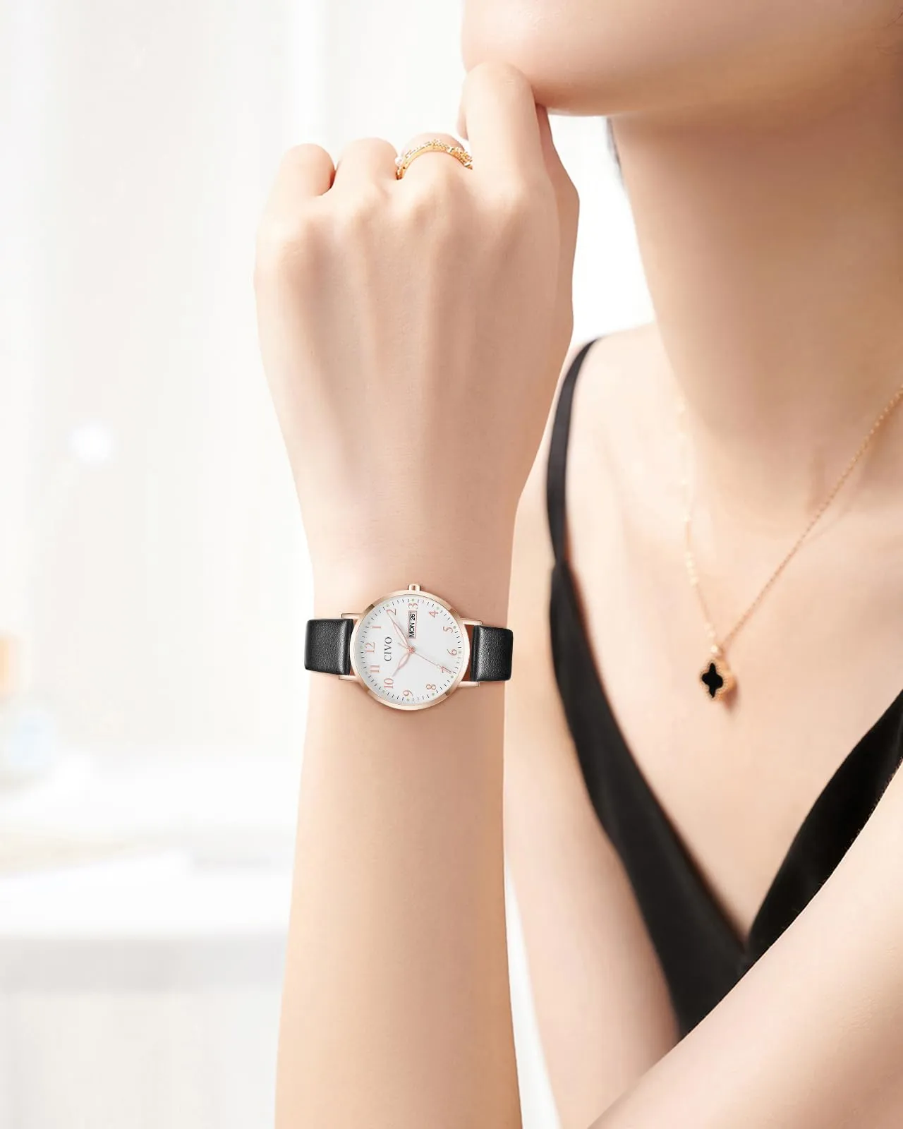 CIVO Orologio Donna Analogico 35mm Quadrante Grande Numeri - Nero - immagine 3