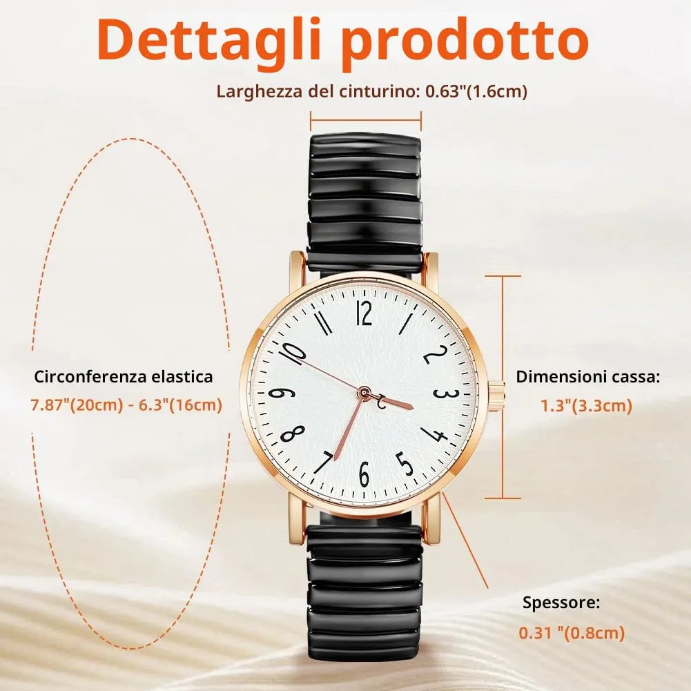 AOOSU Orologio Analogico da Donna con Cinturino in Metallo Elastico, Nero - immagine 2