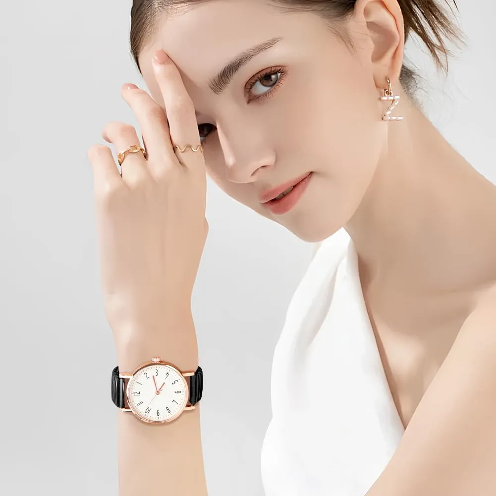 AOOSU Orologio Analogico da Donna con Cinturino in Metallo Elastico, Nero - immagine 4