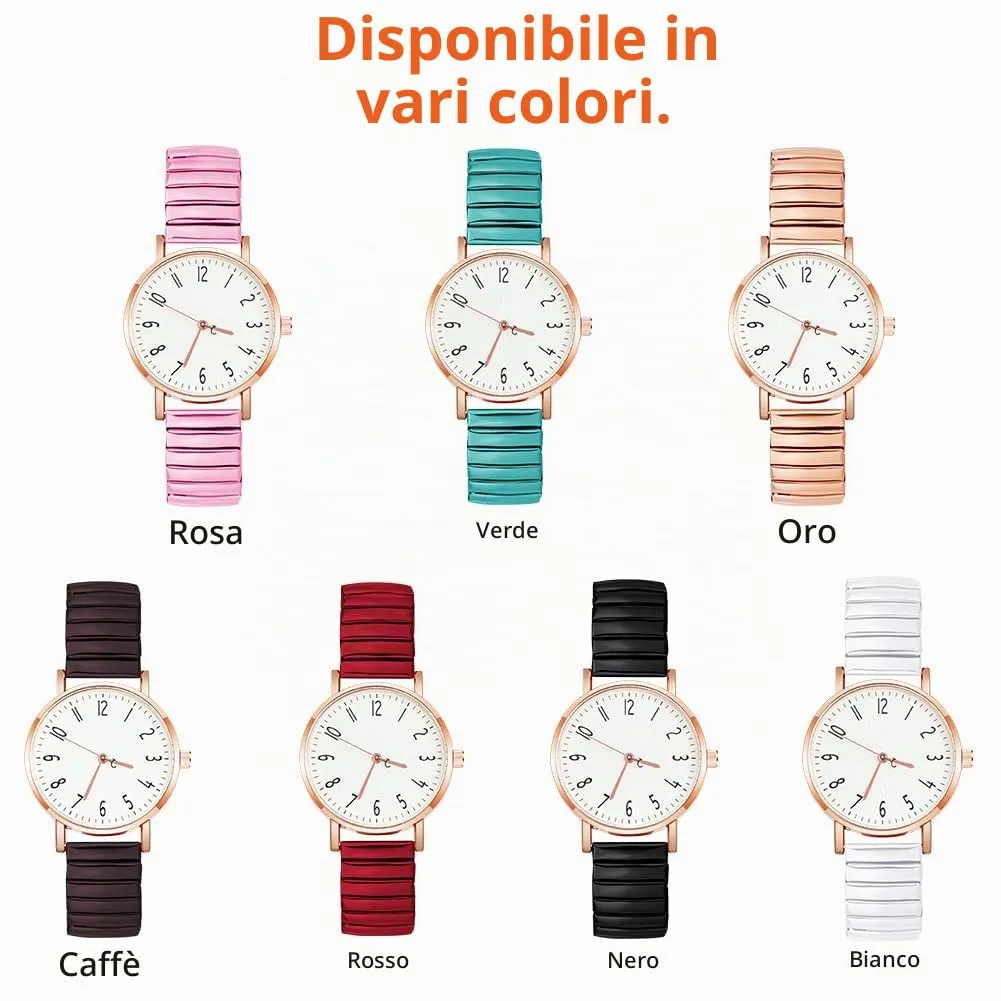 AOOSU Orologio Analogico da Donna con Cinturino in Metallo Elastico, Nero - immagine 6