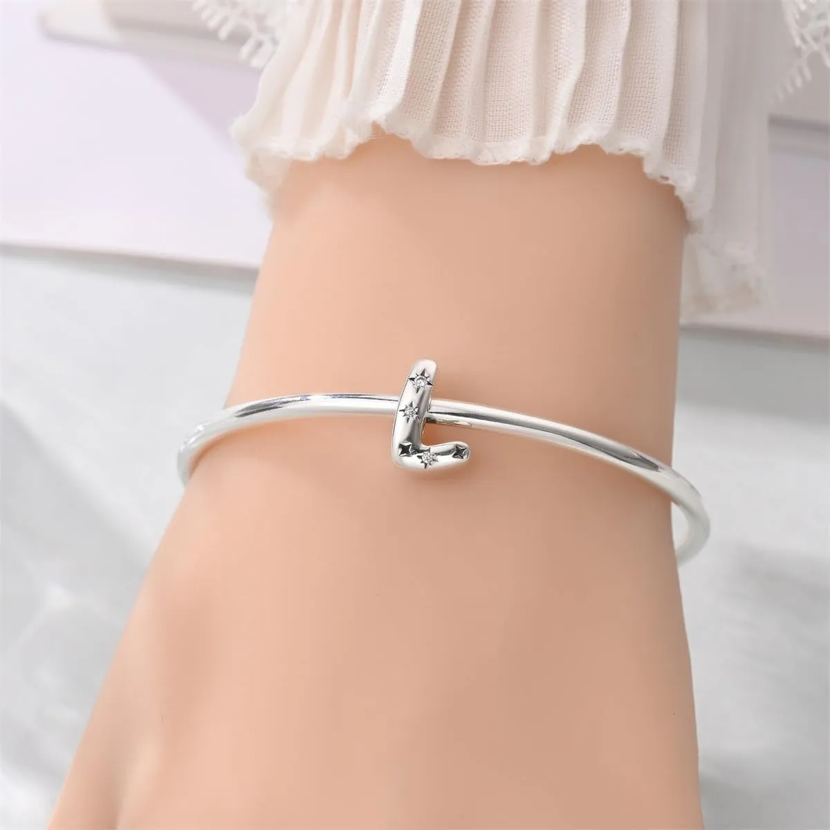 Pandach Bead Charm Ciondolo Argento Sterling 925 Lettere con Cubic Zirconia per Braccialetti e Collane Europei - immagine 4