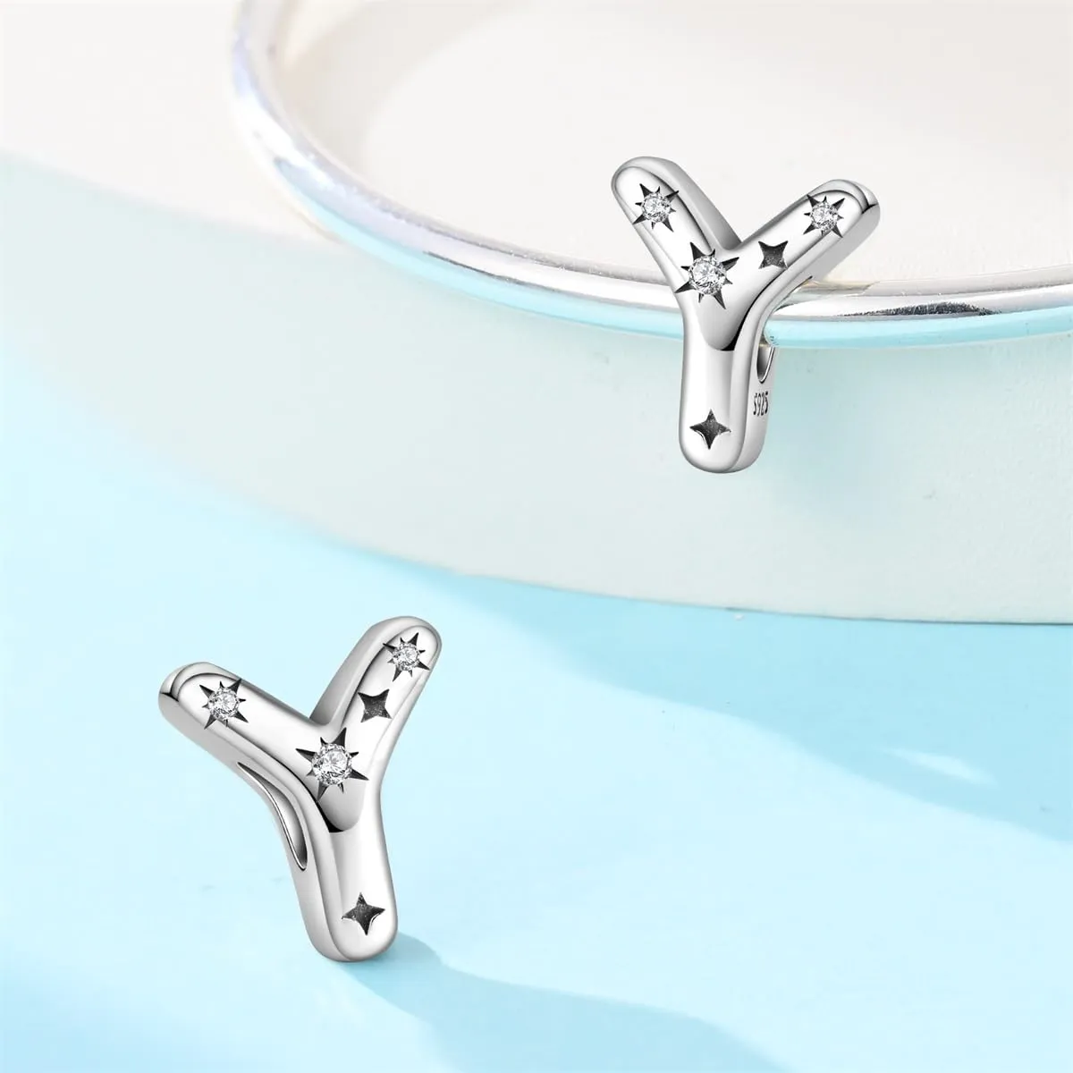Pandach Bead Charm Argento Sterling 925 Lettere con Cubic Zirconia per Braccialetti e Collane Europei - immagine 2