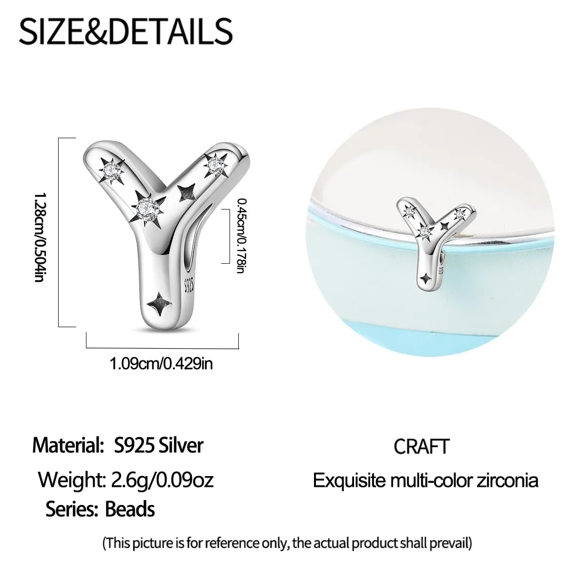 Pandach Bead Charm Argento Sterling 925 Lettere con Cubic Zirconia per Braccialetti e Collane Europei - immagine 5