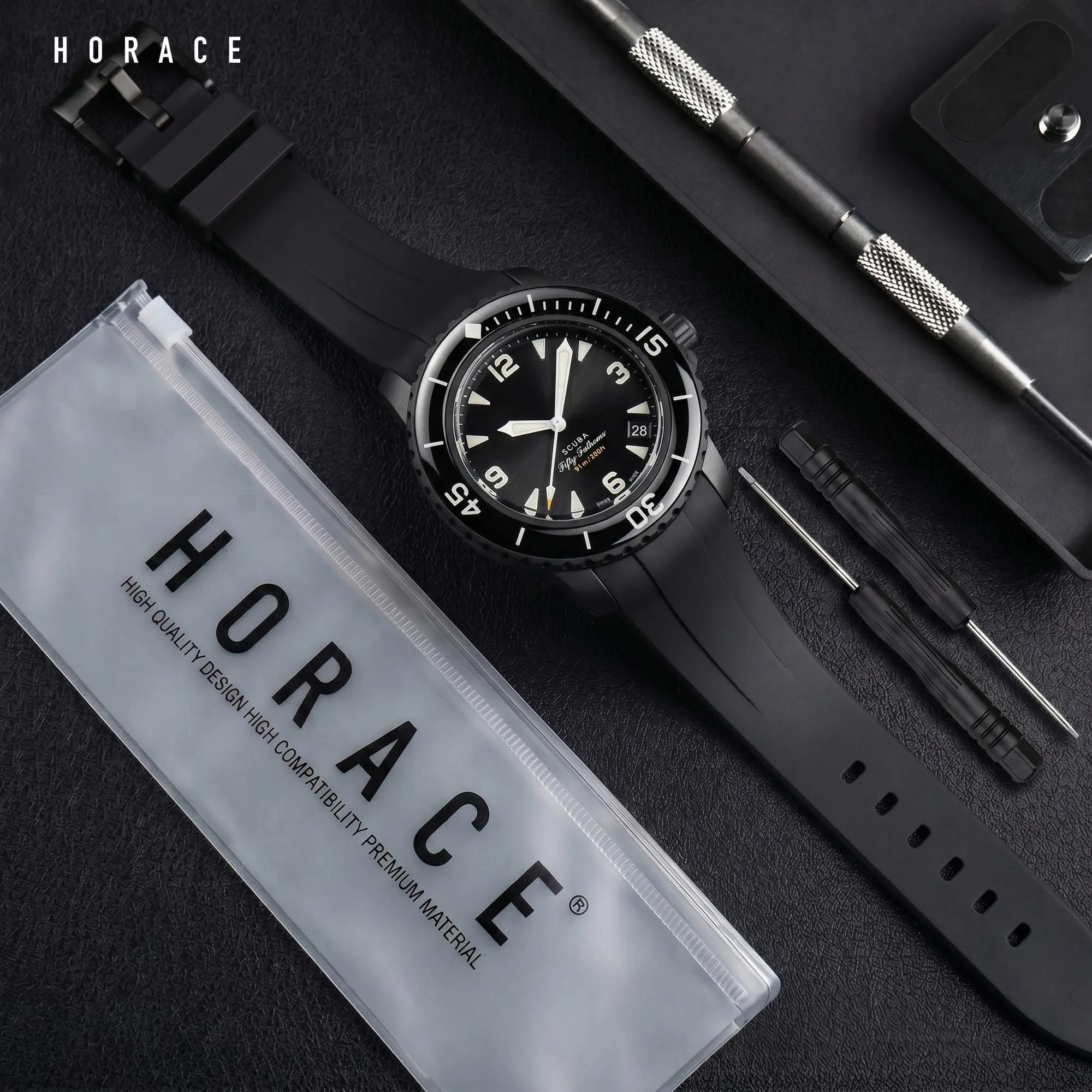 HORACE Cinturino per orologio 22 mm in Silicone Liquido per Blancpain x Swatch Scuba Fifty Fathoms (Nero) - immagine 3