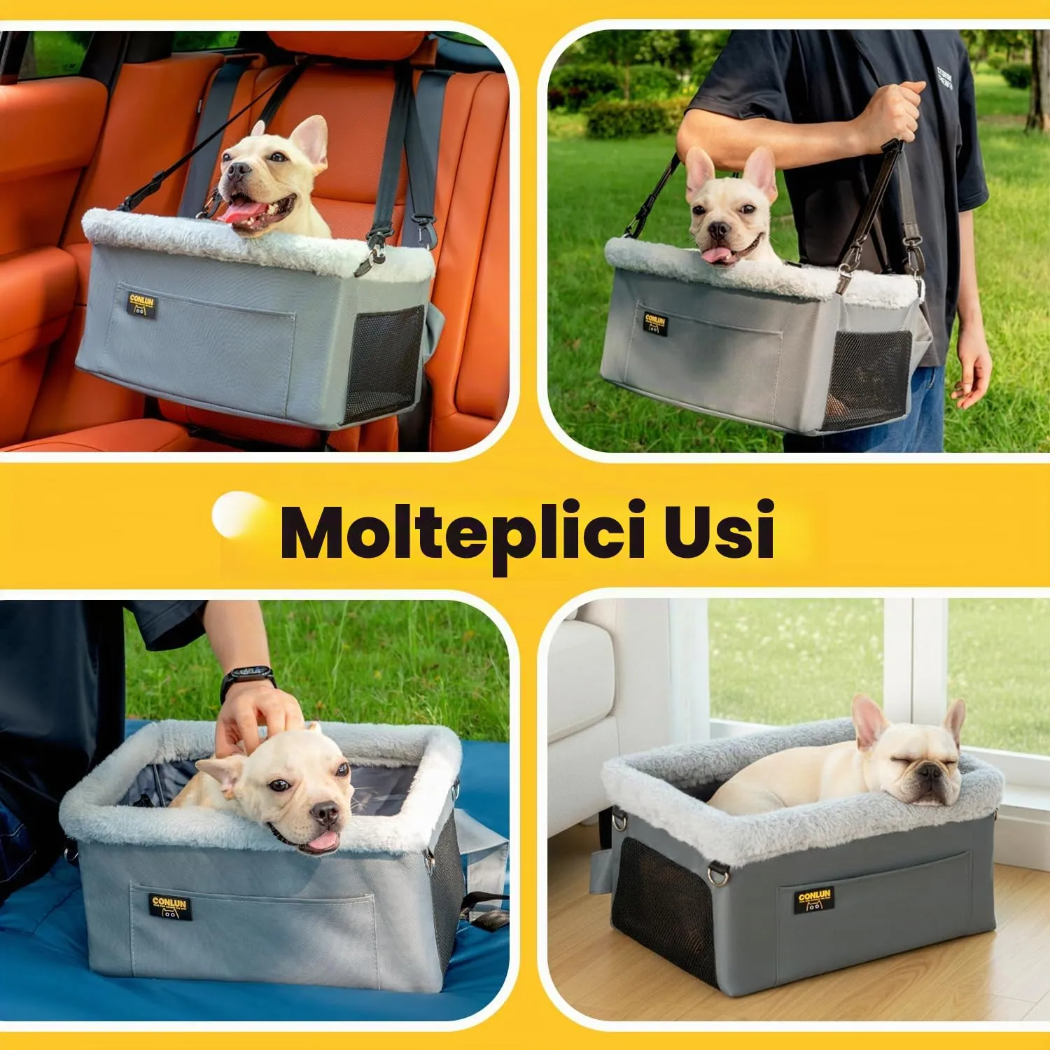 Conlun Seggiolino Auto per Cani e Gatti Piccola Taglia, Telaio in Acciaio, fino a 9 kg (40x33x22 cm) - immagine 6