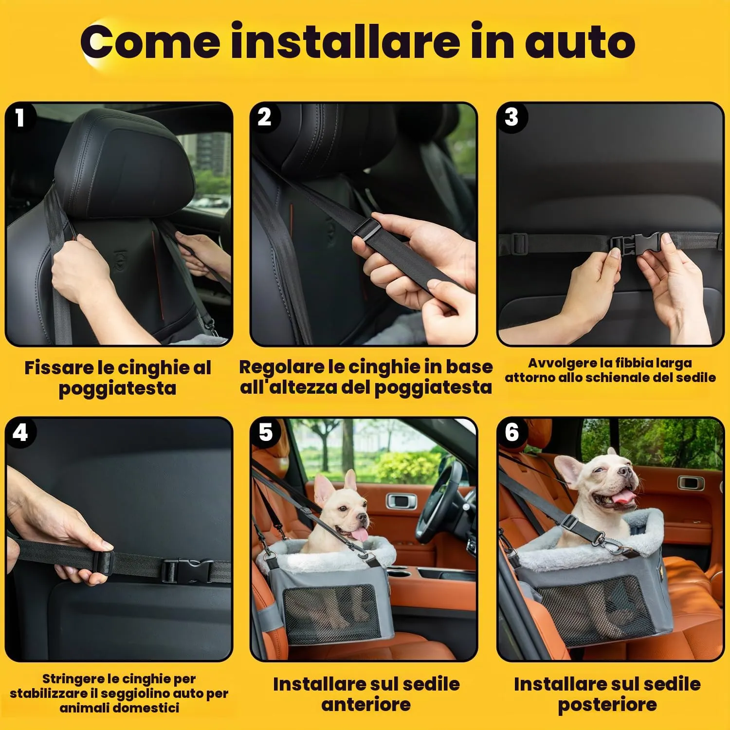 Conlun Seggiolino Auto per Cani e Gatti Piccola Taglia, Telaio in Acciaio, fino a 9 kg (40x33x22 cm) - immagine 9