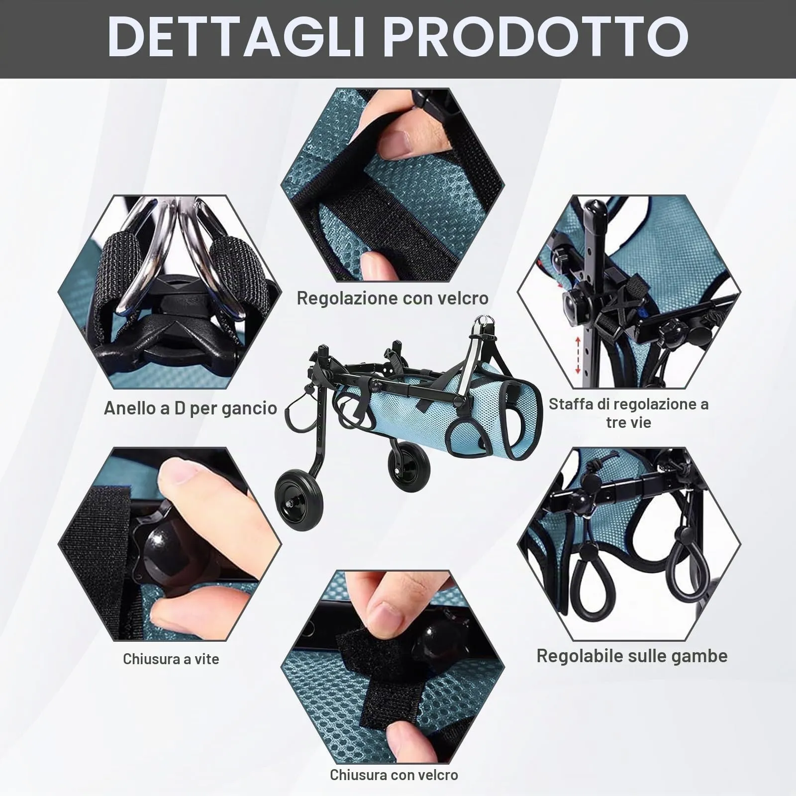 Hengrongshen Sedia a rotelle pieghevole per cani e gatti di piccola taglia, aiuto alla mobilità per zampe posteriori, XS (peso fino a 3,5 kg), Blu - immagine 6