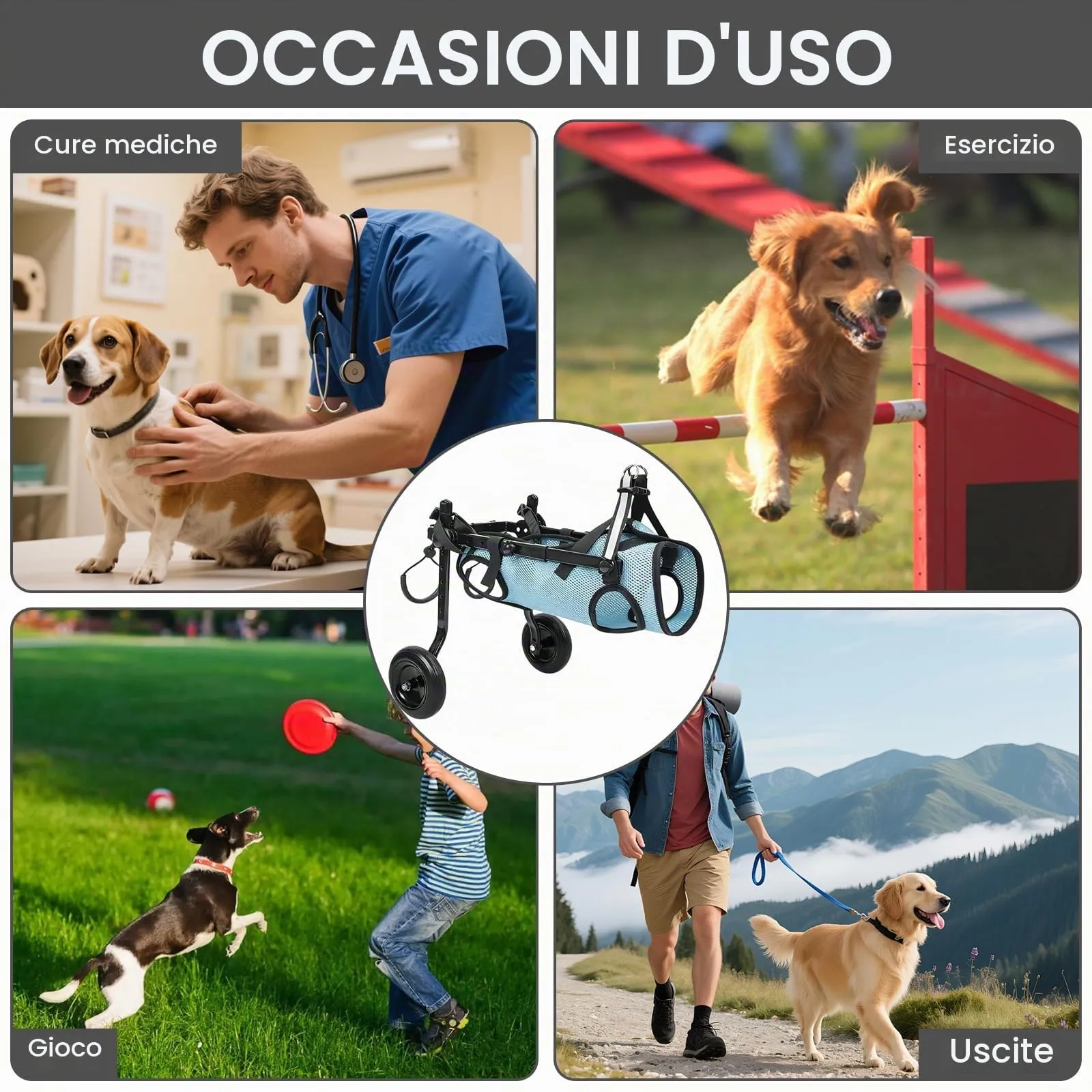 Hengrongshen Sedia a rotelle pieghevole per cani e gatti di piccola taglia, aiuto alla mobilità per zampe posteriori, XS (peso fino a 3,5 kg), Blu - immagine 7