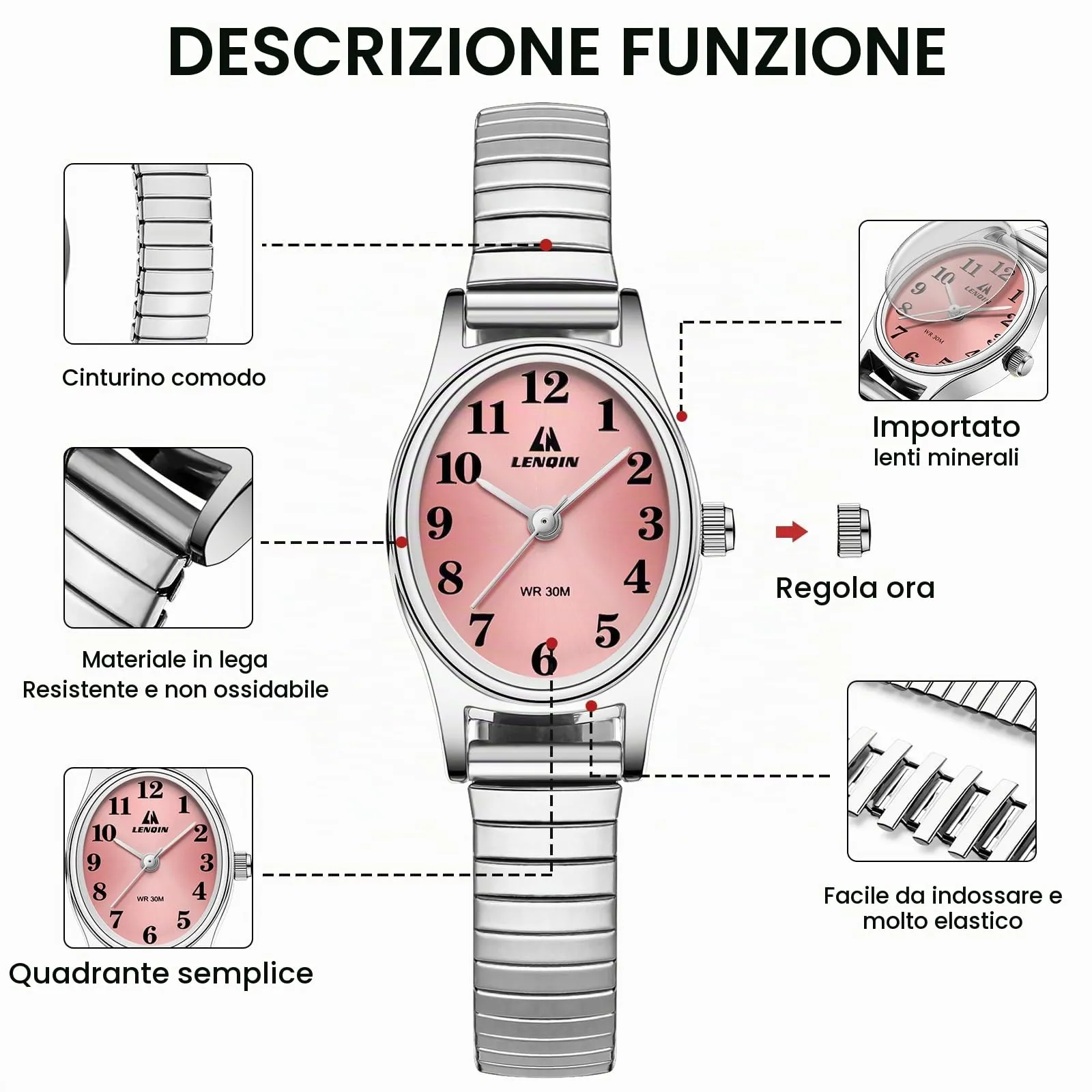 LN LENQIN Orologio Donna Analogico al Quarzo in Acciaio Inossidabile L0161 - immagine 6