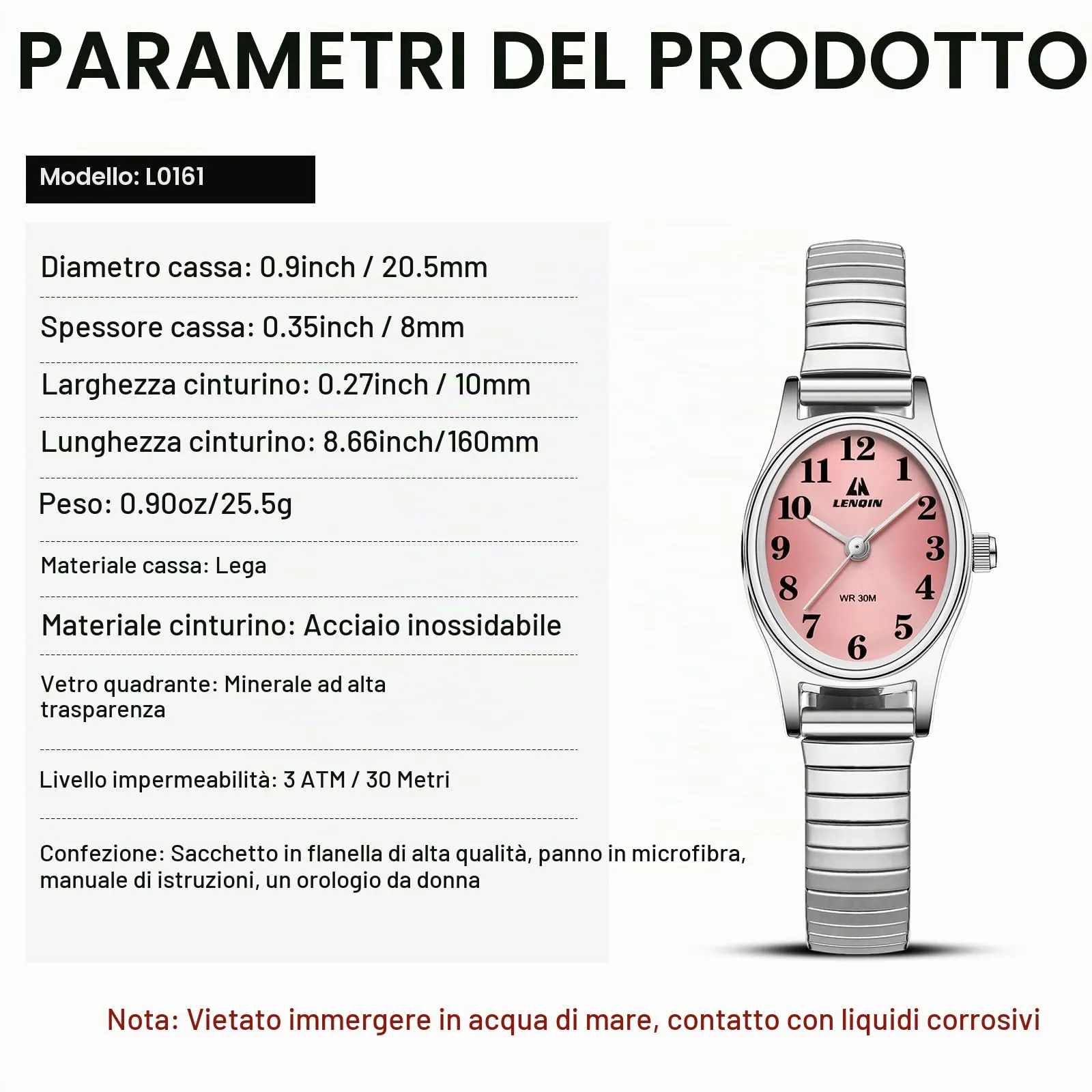 LN LENQIN Orologio Donna Analogico al Quarzo in Acciaio Inossidabile L0161 - immagine 7