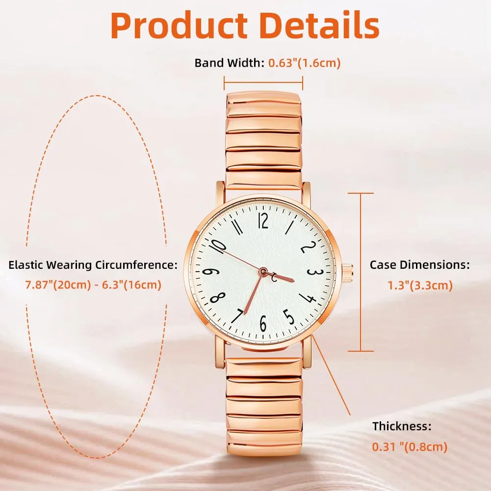 AOOSU Orologio Analogico da Donna con Cinturino in Metallo Elastico, Oro - immagine 2