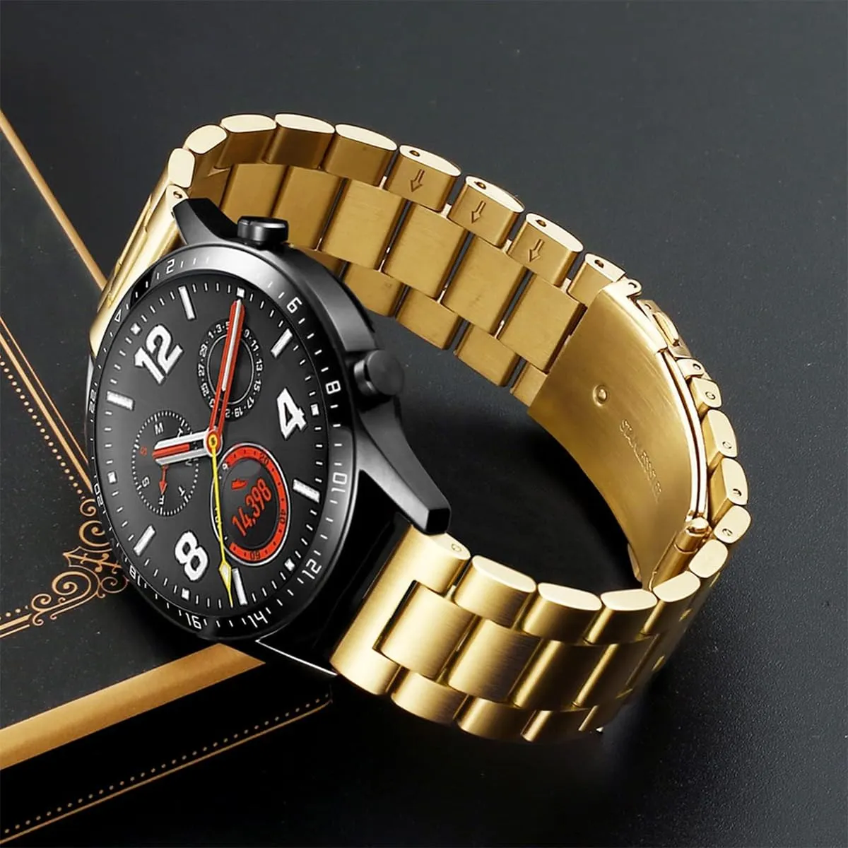 HEYOZURY Cinturino in Acciaio Inossidabile con Chiusura a Sgancio Rapido, 24mm, Oro - immagine 4