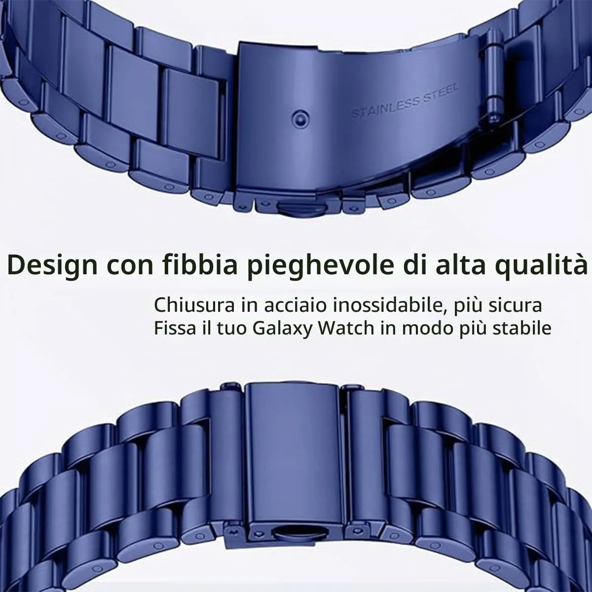 HEYOZURY Cinturino in Acciaio Inossidabile 20mm Blu con Chiusura a Sgancio Rapido - immagine 2