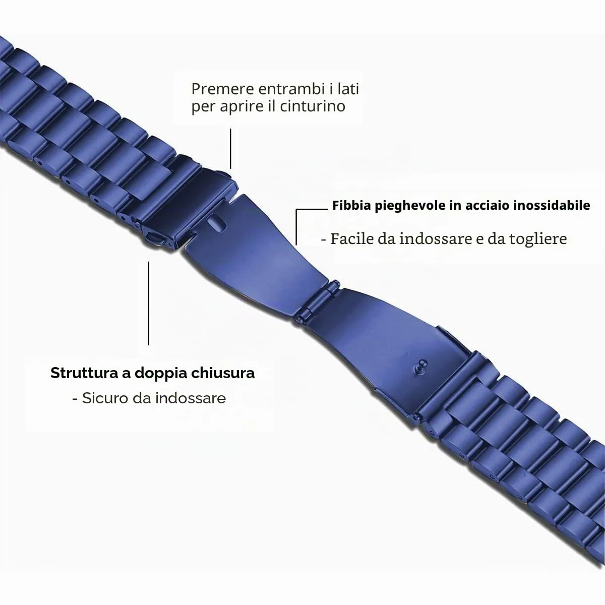 HEYOZURY Cinturino in Acciaio Inossidabile 20mm Blu con Chiusura a Sgancio Rapido - immagine 3