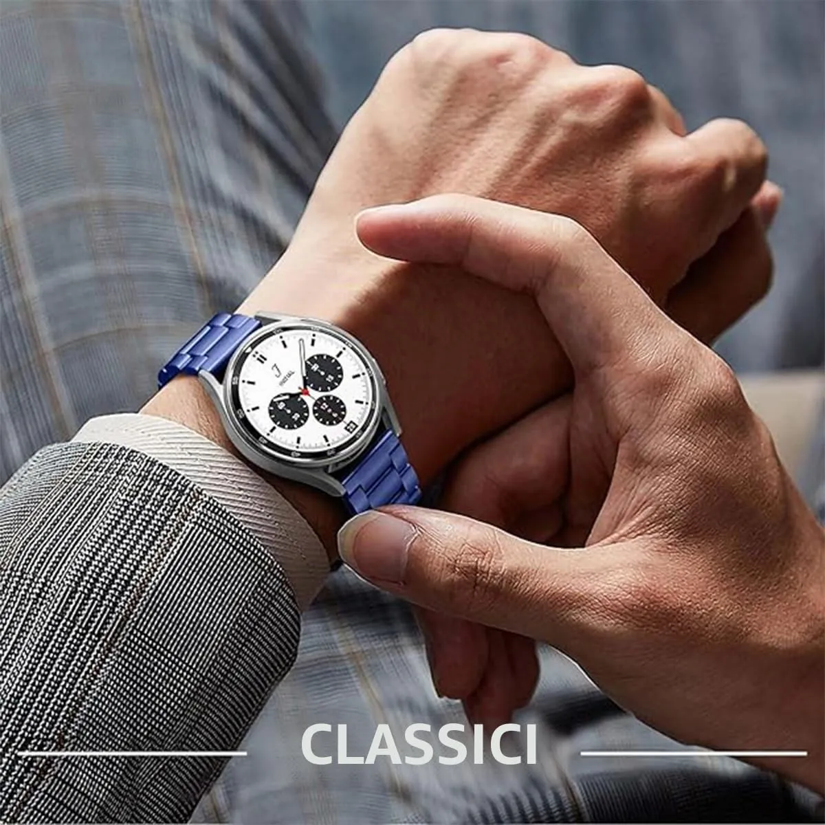 HEYOZURY Cinturino in Acciaio Inossidabile 20mm Blu con Chiusura a Sgancio Rapido - immagine 5