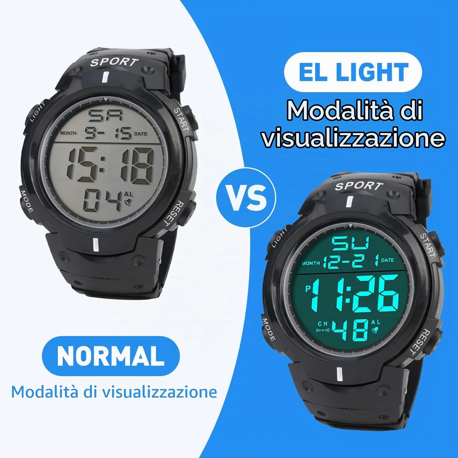 OFFCUP Orologio Digitale Uomo 5ATM Cronografo - immagine 5