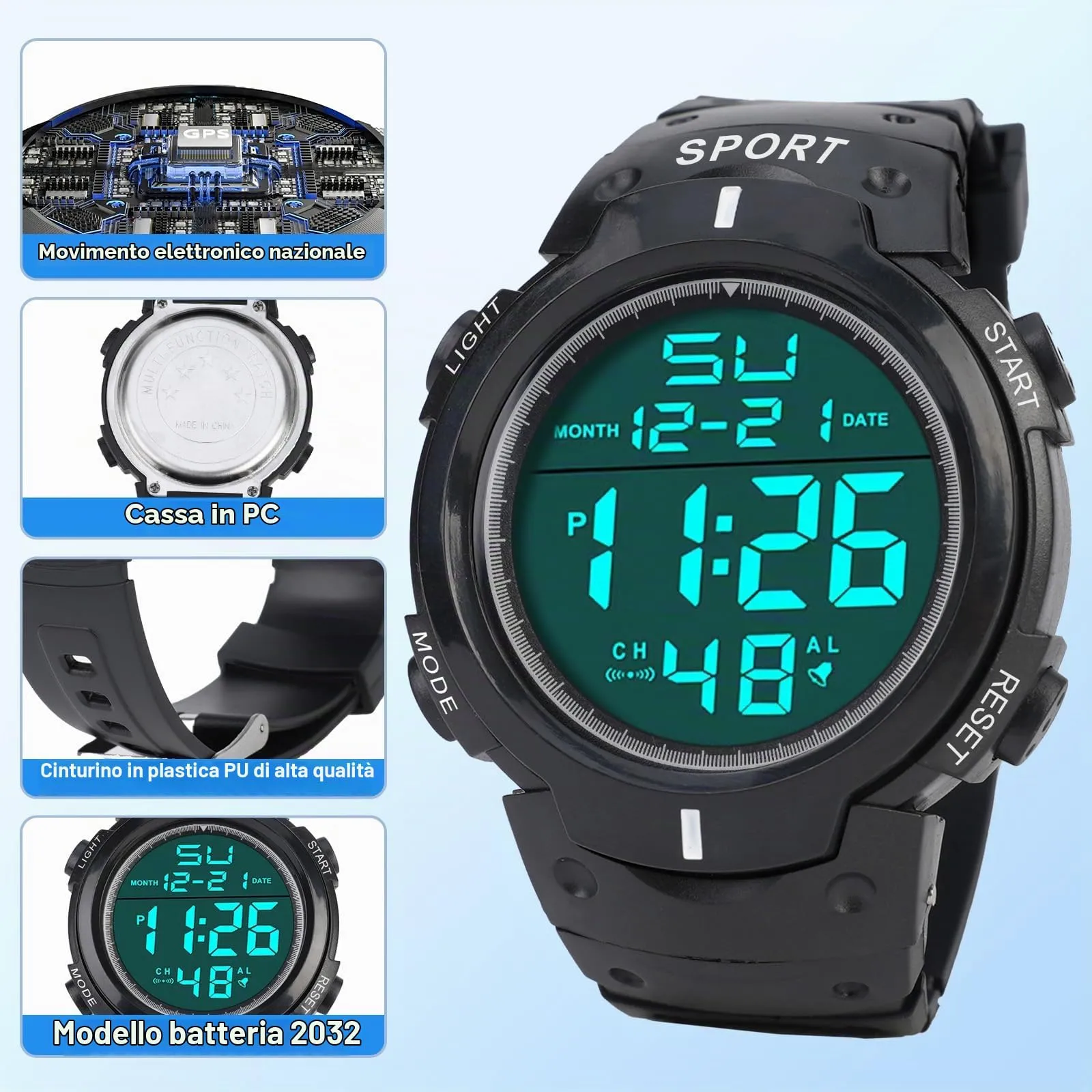 OFFCUP Orologio Digitale Uomo 5ATM Cronografo - immagine 6