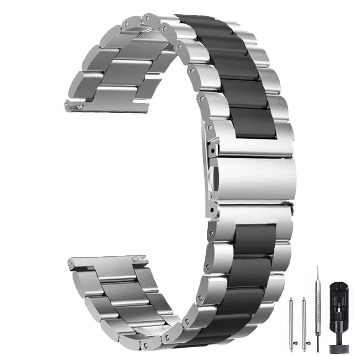 HEYOZURY Cinturino in Acciaio Inossidabile con Chiusura a Sgancio Rapido, 20mm, Argento Nero - immagine 1