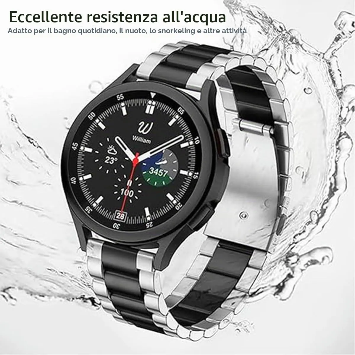 HEYOZURY Cinturino in Acciaio Inossidabile con Chiusura a Sgancio Rapido, 20mm, Argento Nero - immagine 4