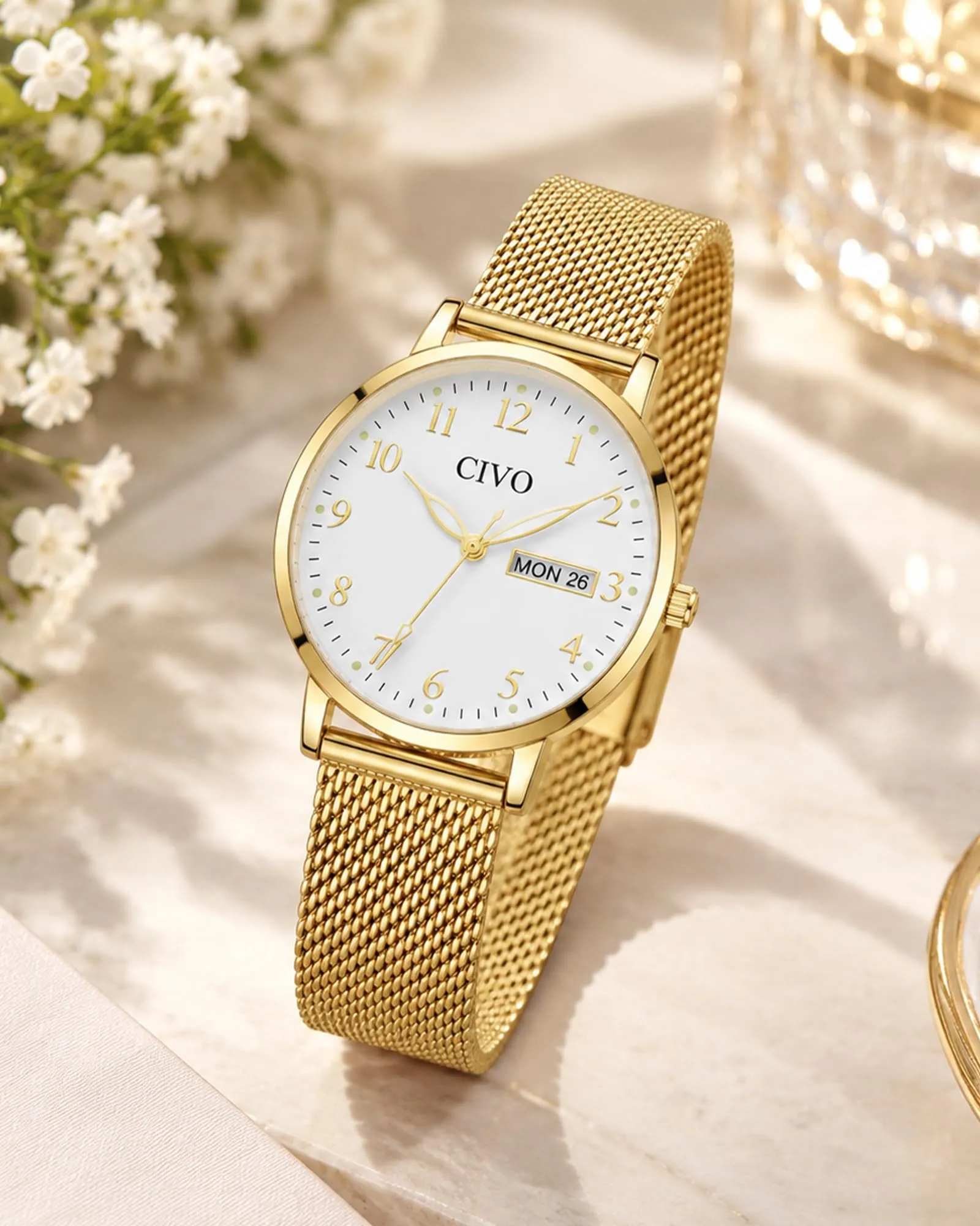 CIVO Orologio Donna Analogico Quadrante 35mm Numeri Grandi 2408m-gold - immagine 3