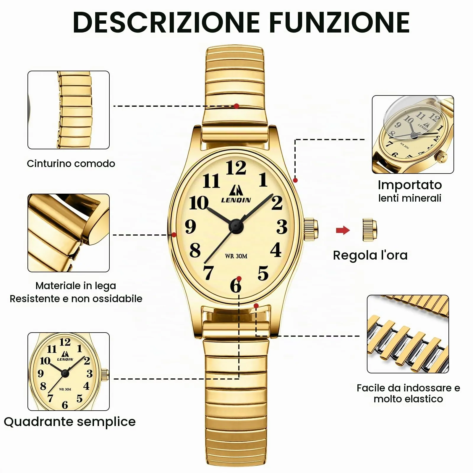 LN LENQIN Orologio Donna in Acciaio Inossidabile Analogico al Quarzo L0161 - immagine 6