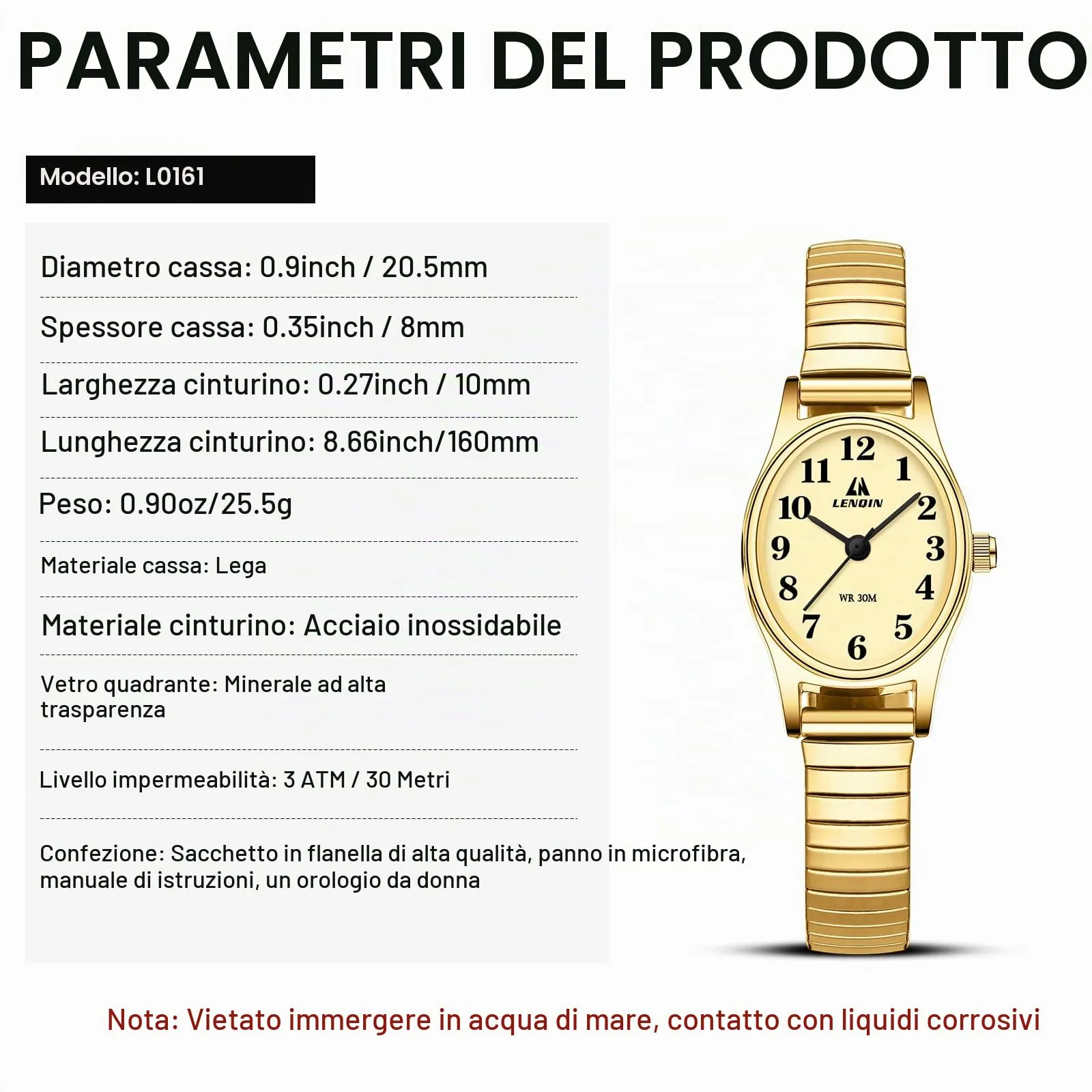 LN LENQIN Orologio Donna in Acciaio Inossidabile Analogico al Quarzo L0161 - immagine 7