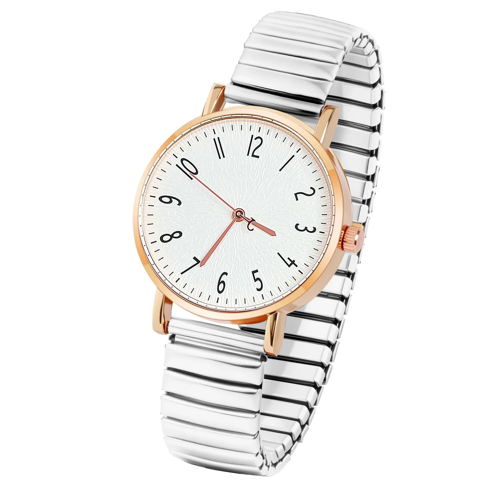 AOOSU Orologio Analogico da Donna con Cinturino in Metallo Elastico, Bianco - immagine 1