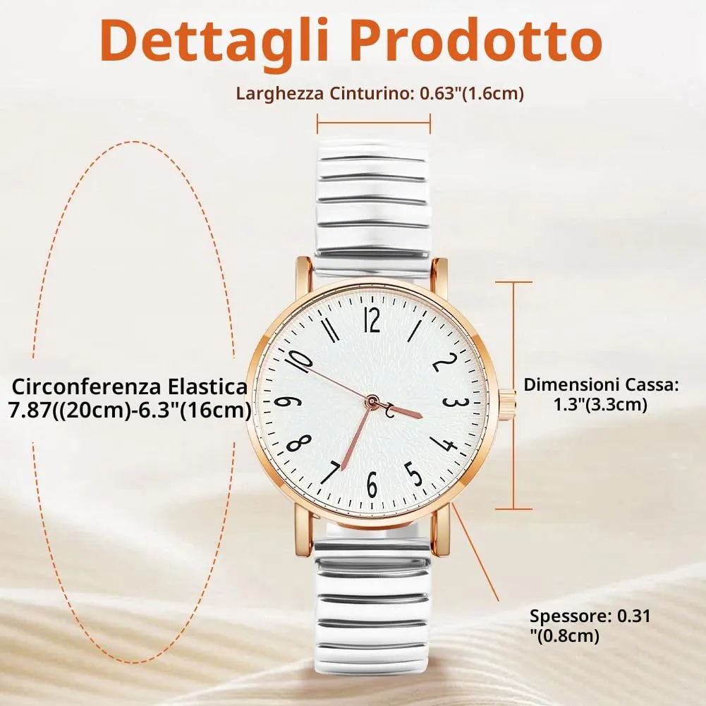AOOSU Orologio Analogico da Donna con Cinturino in Metallo Elastico, Bianco - immagine 2