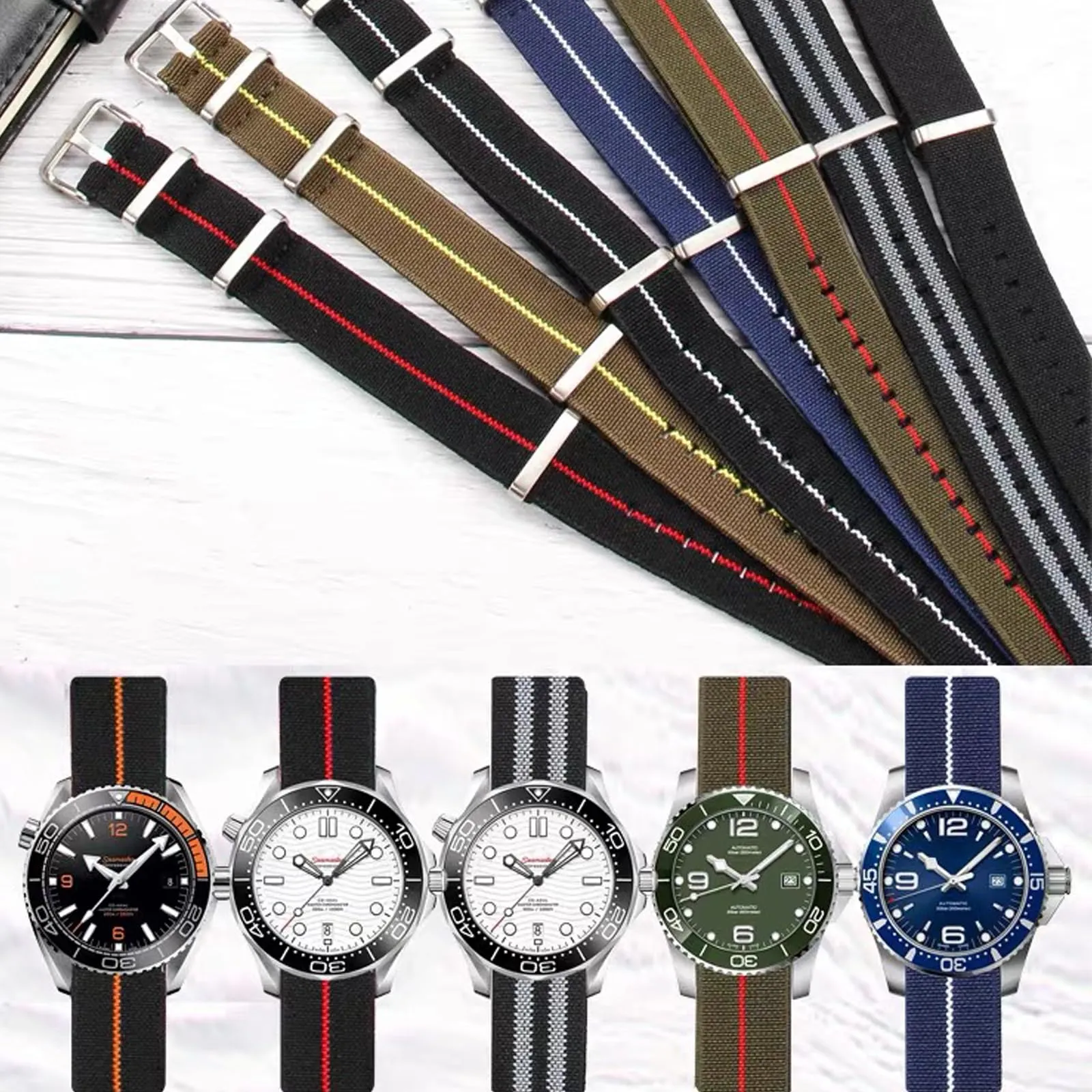 Niziruoup Cinturino per Orologio in Nylon Elastico Stile Nato Militare 22mm Nero - immagine 6